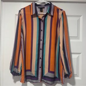 Ashley Stewart Colorful Striped Button-Down Shirt